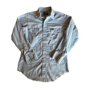 Vintage Wrangler X-Long Tails Chambray Cotton Denim Blue L Pearl Snap Western